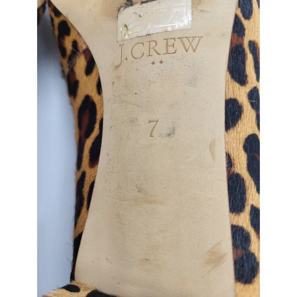 J.Crew Leopard Calf Hair Flats Low Block‎ Heel Brown Animal Print Size 7 Vegan